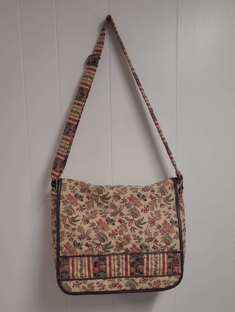Longaberger Quilted Fall Leaf & Acorn Crossbody/ Foldover Messenger Bag